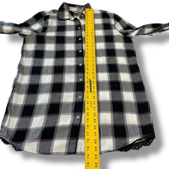 Victorias Secret Nightgown Sleep Shirt Pajamas Womens Large Black White Plaid - Picture 9 of 9